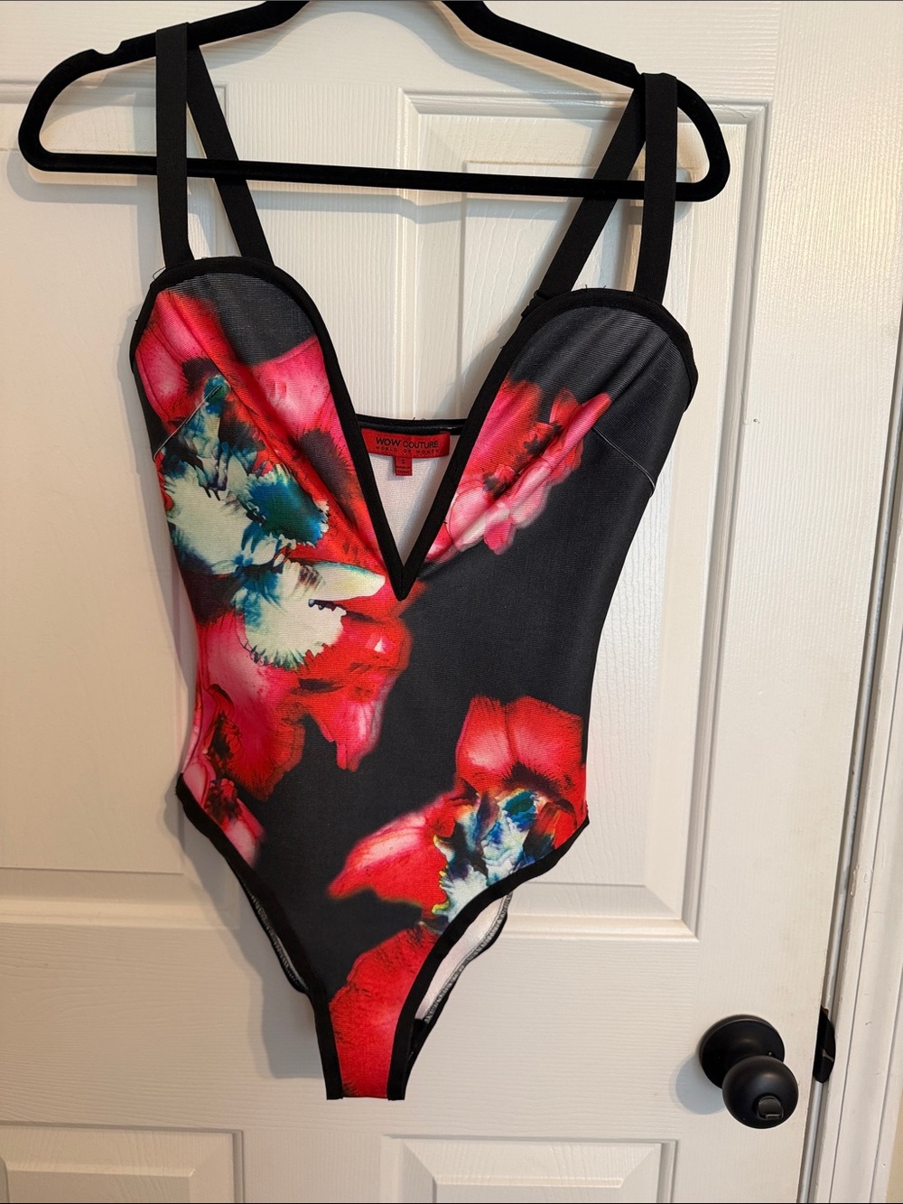WOW couture Black One-Piece Swimsuit with Bright Floral Print
